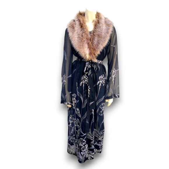 BCBGMaxAzria Sheer Embroidered Fur Trim Kimono - Picture 1 of 13